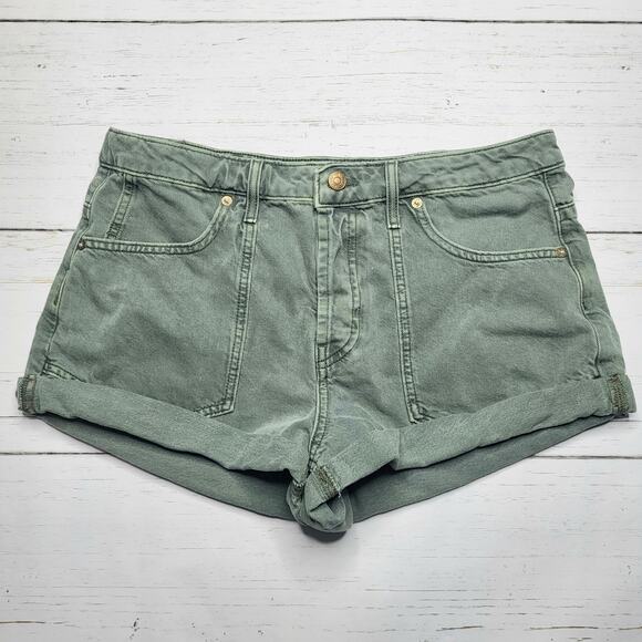 We the Free Beginner's Luck Slouch Button Fly Jean Shorts Olive Green Rolled 31 - Picture 3 of 11